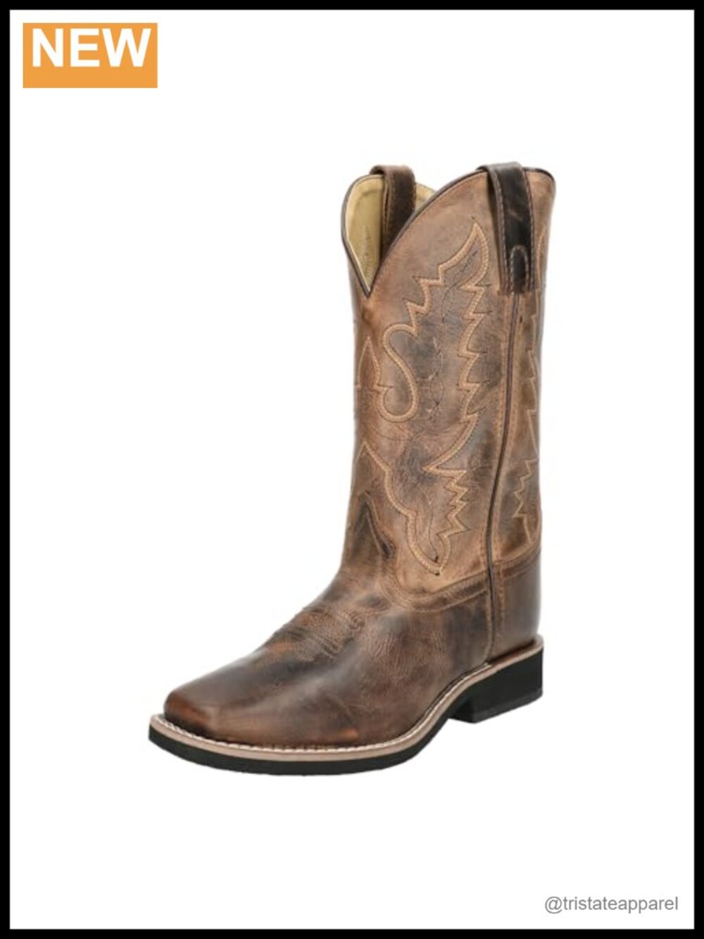 Genuine Leather Square Toe Western Ankle Boots Crepe Sole